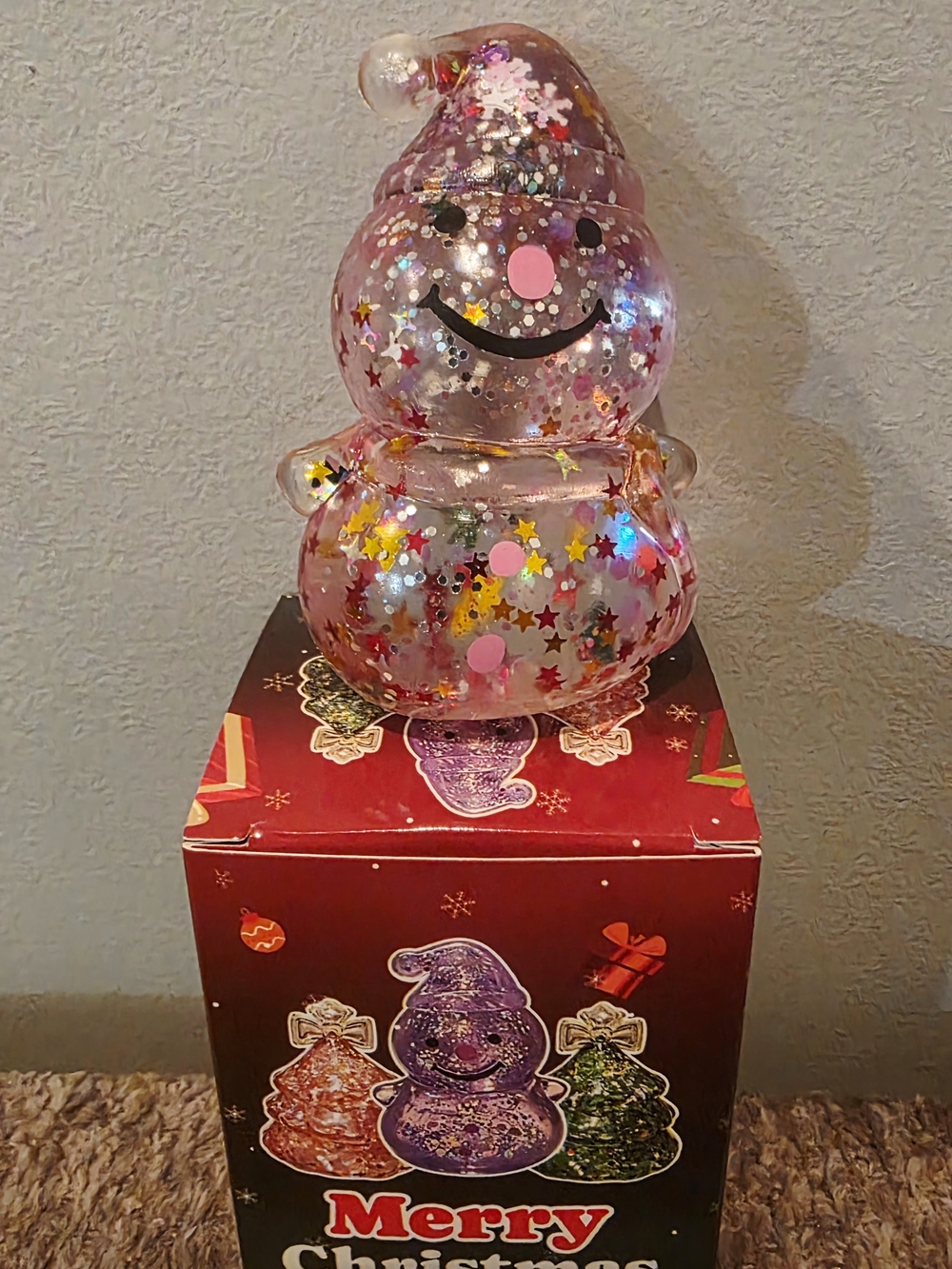 Pink Glitter Maltose Sugar Snowman Squishy Stress Relief Fidget Squeeze Toy